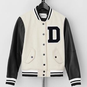 NWT - Anthropologie Deadwood Recycled Lambskin Leather Sleeves Varsity Jacket​